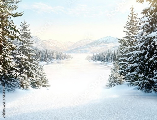 Wallpaper Mural hyper realistic photo of  forest in the frost. Winter landscape. Snow covered trees. deer , isolated on white background,  , copy space, copy space for text, Torontodigital.ca