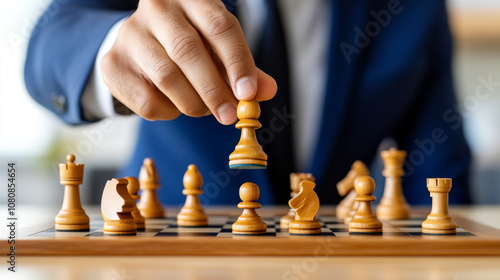 Wallpaper Mural Strategic chess move with hand placing wooden pawn on chessboard, showcasing focus and concentration in competitive game Torontodigital.ca