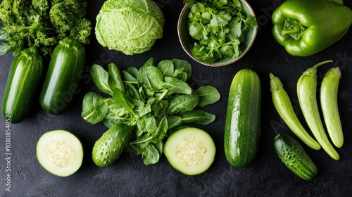 Green Vegetables on Black Background