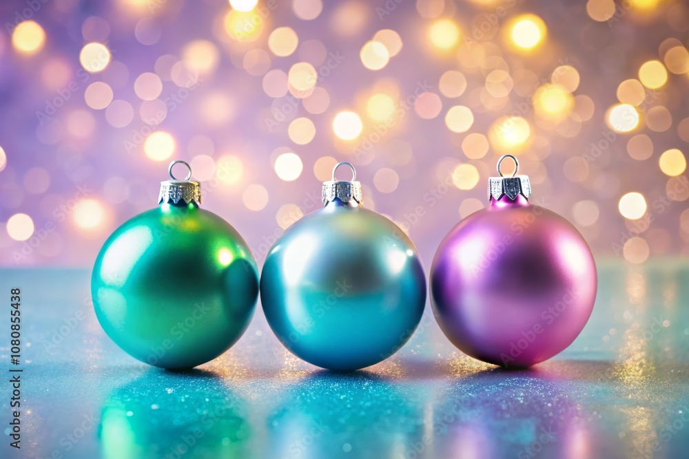 Festive Pastel Christmas Ornaments in Silhouette Against a Soft Bokeh Background: Perfect for Holiday Designs and Celebrations with Copy Space Festive Pastel Christmas Ornaments in Silhouette Against a Soft Bokeh Background: Perfect for Holiday Designs and Celebrations with Copy Space