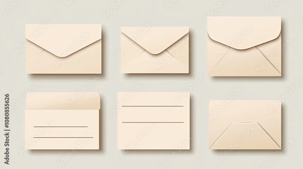 Six Beige Envelopes with Different Folding Styles Six Beige Envelopes with Different Folding Styles