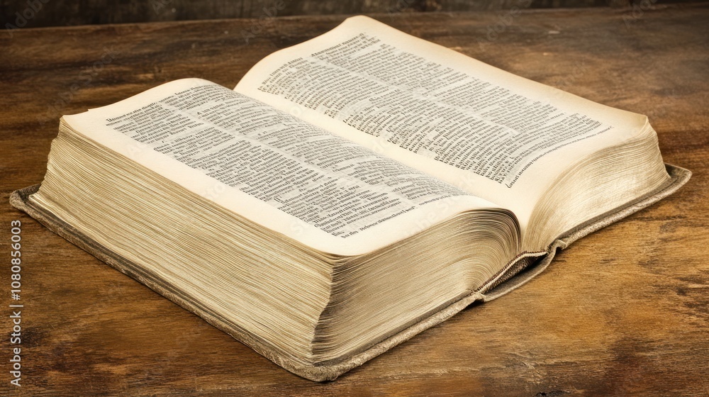 Fototapeta premium Open Antique Book on Wooden Surface