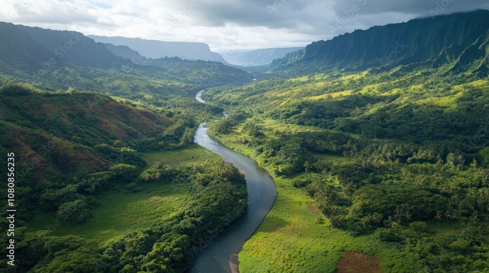 Aerial View of a Serene River Valley Aerial View of a Serene River Valley