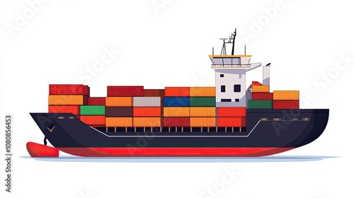 Cargo Ship with Stacked Shipping Containers