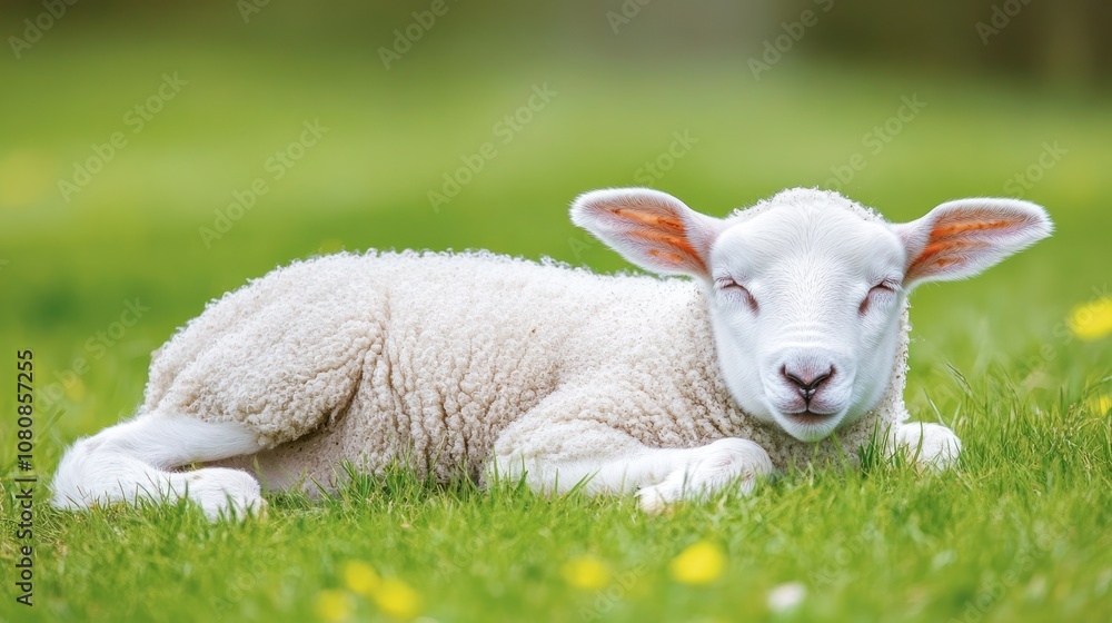 A Sleepy Lamb in a Lush Meadow A Sleepy Lamb in a Lush Meadow