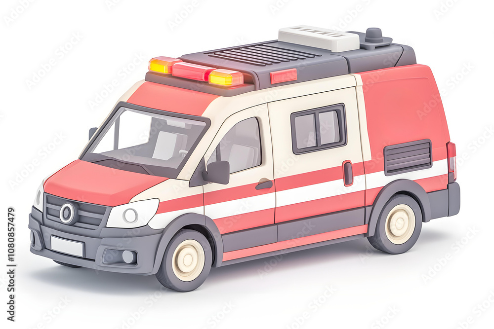 Colorful and Playful of a Cartoon Ambulance with Flashing Lights and Distinctive Red and White Design for Medical Emergency Themes Colorful and Playful of a Cartoon Ambulance with Flashing Lights and Distinctive Red and White Design for Medical Emergency Themes