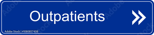 Blue and white vector graphic of a direction sign inside a hospital pointing to the outpatients department