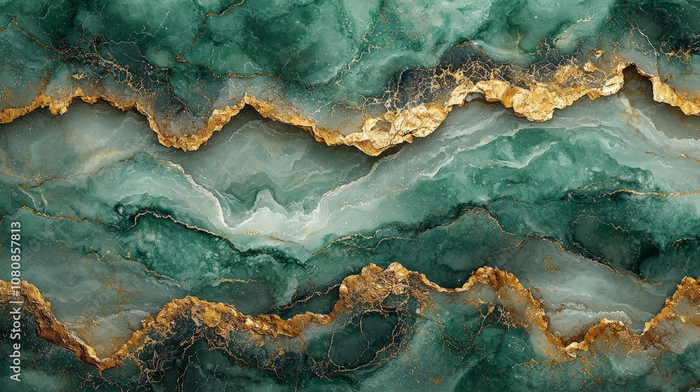 A vibrant abstract design featuring green and gold marbled patterns. A vibrant abstract design featuring green and gold marbled patterns.