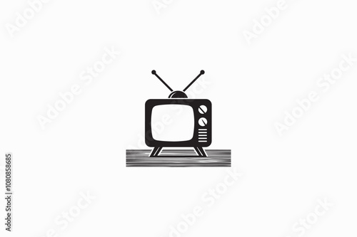 A vector silhouette image made by adobe illustrator of a black and white television..eps