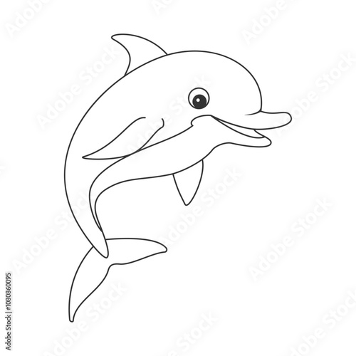 A black and white drawing of a dolphin jumping out of water