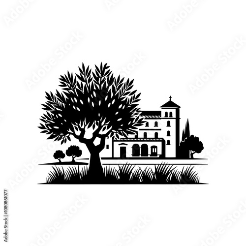 Simple Vector Icon of a spanish Large olive estate – Logo Design Illustration