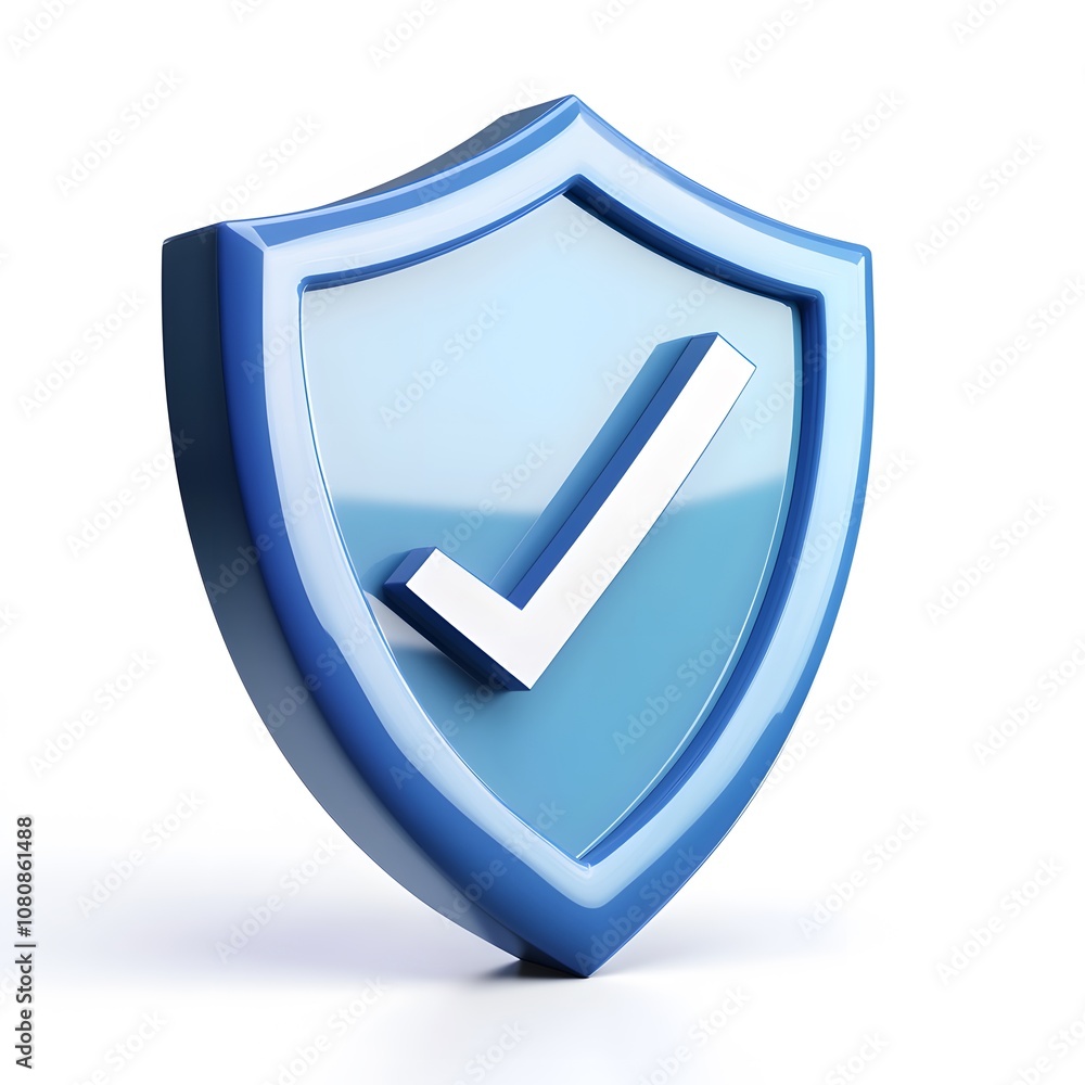BLUE 3D shield protection icon with check for online payment on white background concept, user account for 3d security with payment protection on isolated vector render background BLUE 3D shield protection icon with check for online payment on white background concept, user account for 3d security with payment protection on isolated vector render background