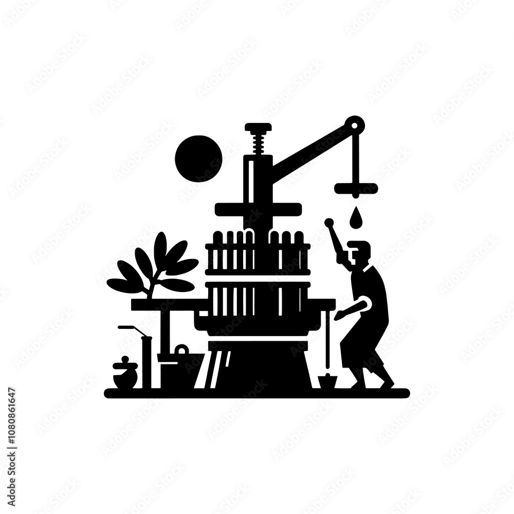 Simple Vector Icon of a Spanish olive oil press – Logo Design Illustration Simple Vector Icon of a Spanish olive oil press – Logo Design Illustration