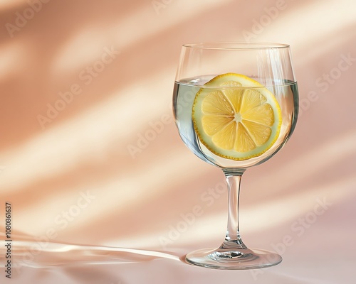 Refreshing lemon drink in elegant glass.