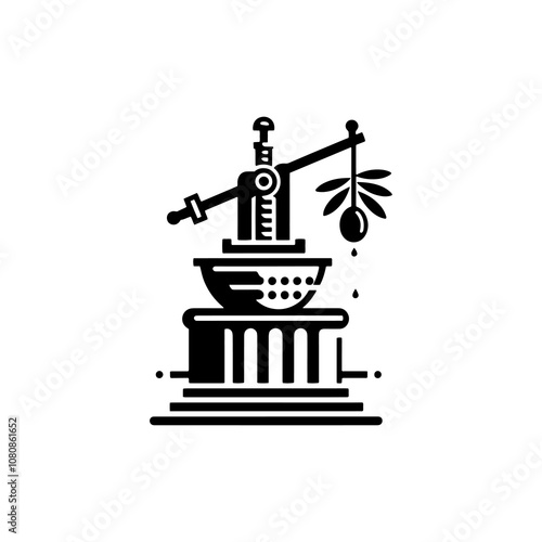 Simple Vector Icon of a Spanish olive oil press – Logo Design Illustration