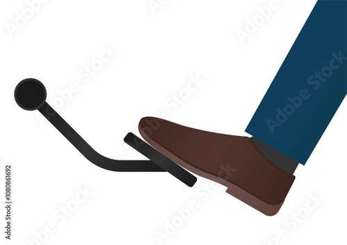 Car Pedals. Foot Pressing on Brake or Accelerator or Clutch Pedal. Vector Illustration. 
