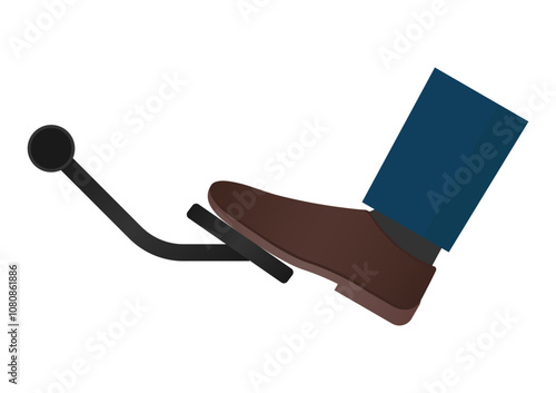Car Pedals. Foot Pressing on Brake or Accelerator or Clutch Pedal. Vector Illustration. 