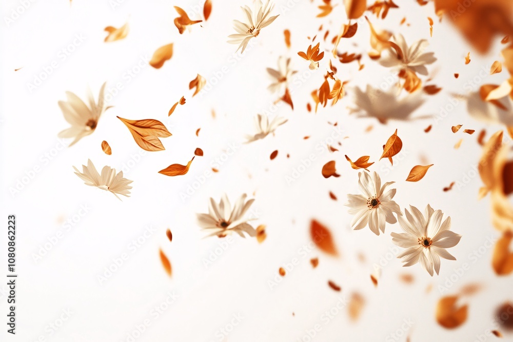 Falling Petals: A Delicate Dance of White Flowers and Golden Leaves Falling Petals: A Delicate Dance of White Flowers and Golden Leaves