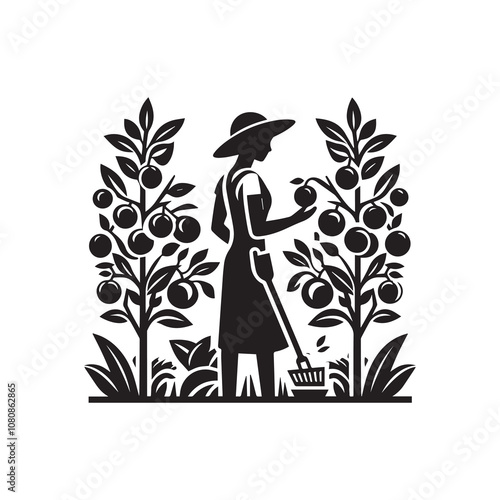 Simple Vector Icon of a fruit orchard workers – Logo Design Illustration