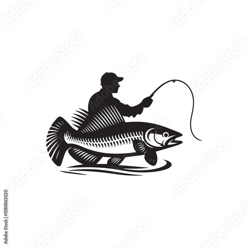 Simple Vector Icon of a freshwater fishers – Logo Design Illustration