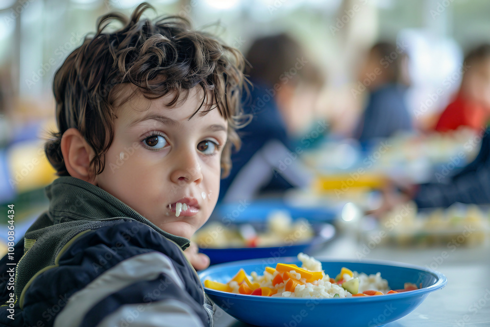 Generative AI Image of pupils Students teachers in School Canteen Healthy Meal eating together Generative AI Image of pupils Students teachers in School Canteen Healthy Meal eating together