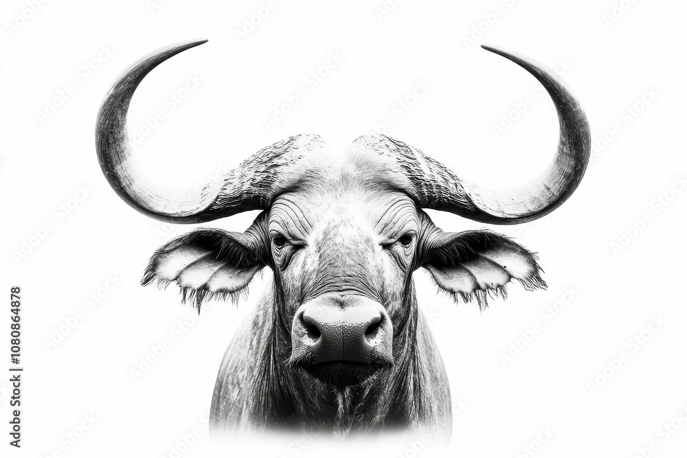 Black and white buffalo close-up portrait. Black and white buffalo close-up portrait.