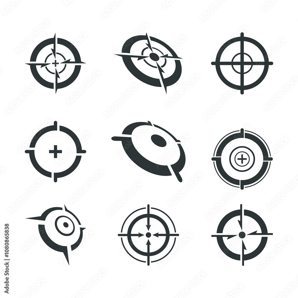 Fototapeta premium Set of Nine Target Vector Icons in Black and White