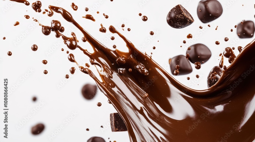 Fototapeta premium Chocolate Splashes and Droplets Against a White Background