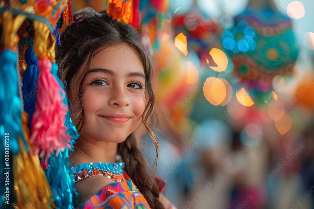 Generative AI Image of a Smiling Child in Colorful Traditional Costume at a Festive Holiday Celebration Generative AI Image of a Smiling Child in Colorful Traditional Costume at a Festive Holiday Celebration