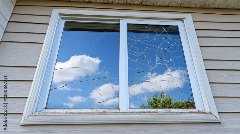 Fototapeta premium Broken Window with Sky Reflection