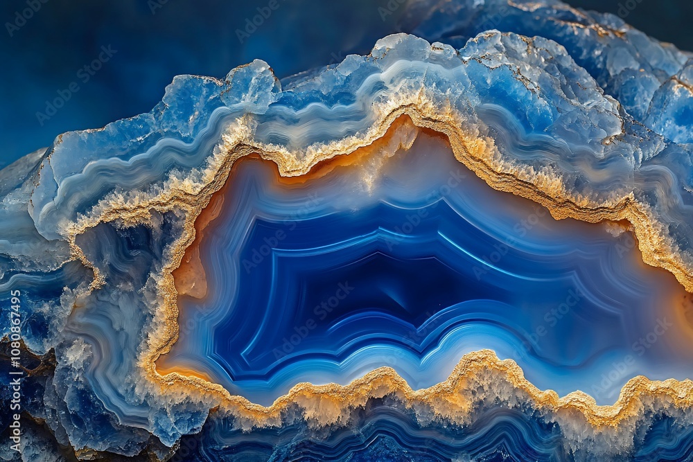Elegant Blue and Gold Fluid Agate Abstract Art Elegant Blue and Gold Fluid Agate Abstract Art