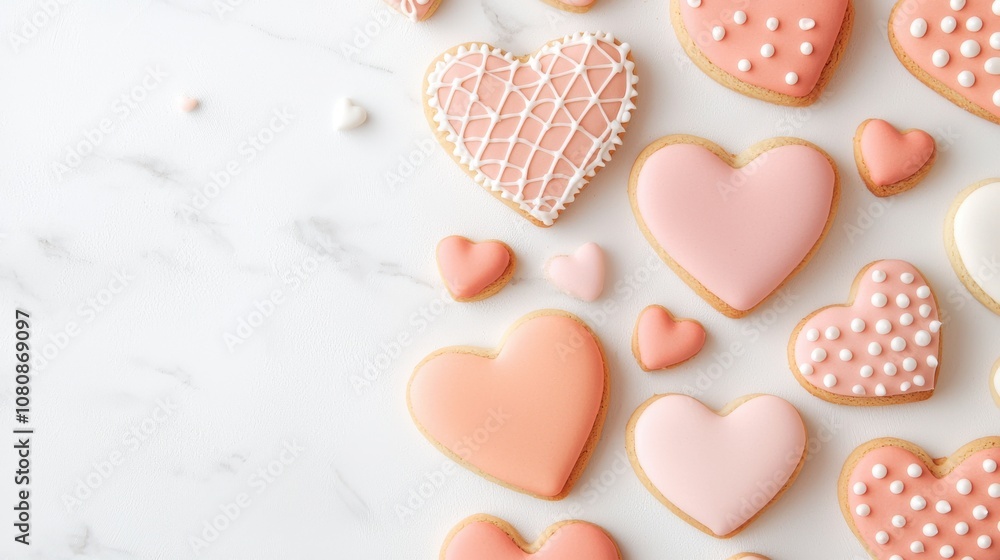 Obraz premium Romantic valentine's dinner surprise heart-shaped cookies decorated with va standard in a cozy home setting for your anniversary celebration
