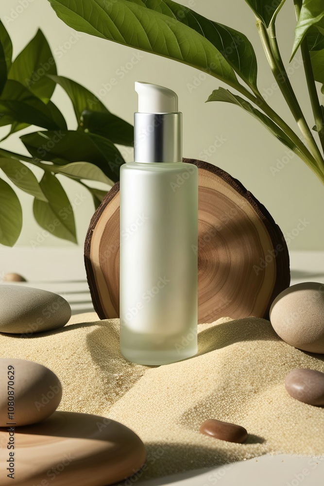 Create a serene skincare product advertisement with nature theme Create a serene skincare product advertisement with nature theme