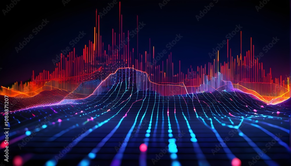 Naklejka premium A dynamic graph with fluctuating data points in vibrant colors, symbolizing real-time AI data analysis