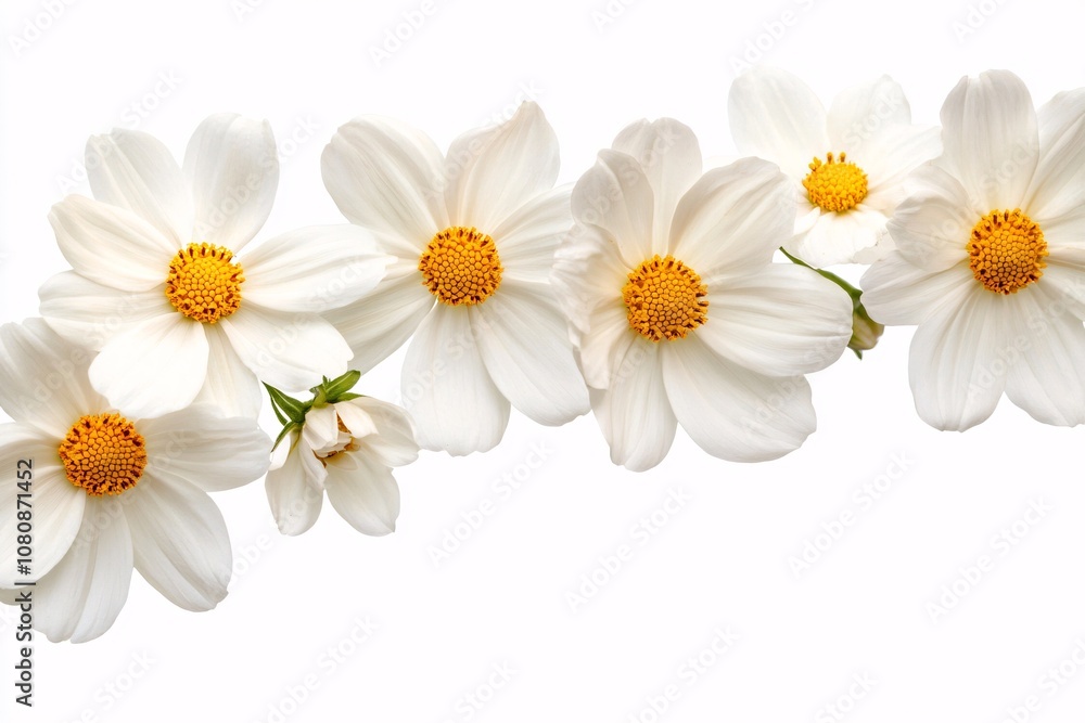 Obraz premium White Cosmos Flowers: Delicate Petals and Vibrant Yellow Centers