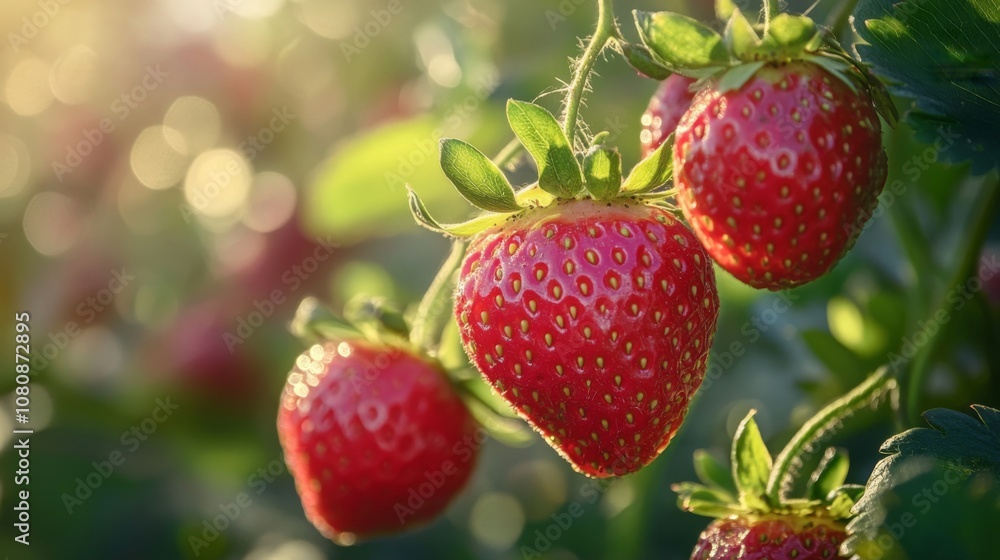 Closeup of Ripe Strawberries on a Plant Closeup of Ripe Strawberries on a Plant