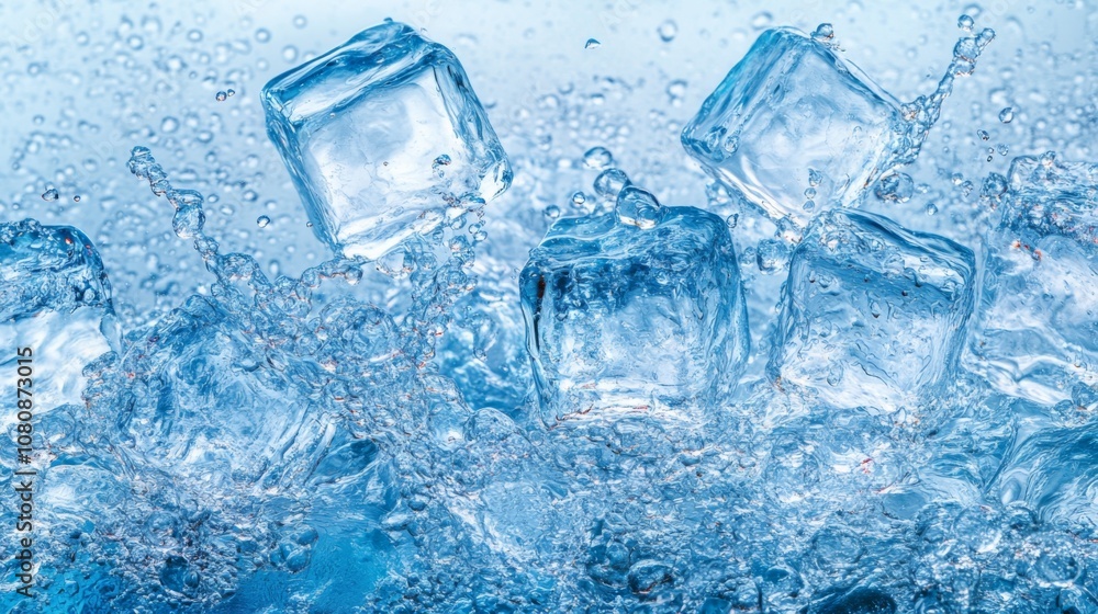 Ice Cubes Splashing in Crystal Clear Water Ice Cubes Splashing in Crystal Clear Water