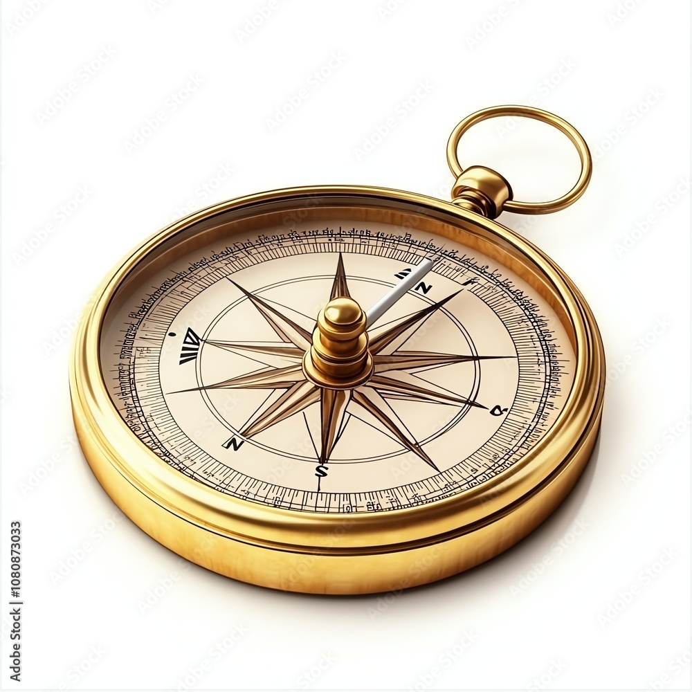 Golden compass on a white isolated background Golden compass on a white isolated background