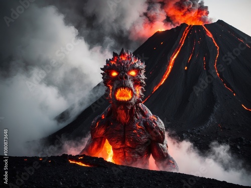 Fiery Lava Monster Emerging From Volcano.