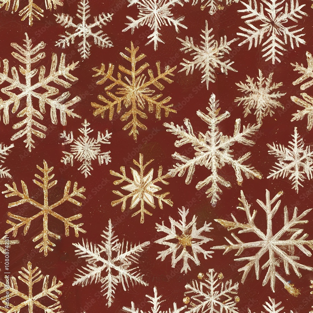 Minimalist decorative background with endless pattern - stars and snowflakes on red background Minimalist decorative background with endless pattern - stars and snowflakes on red background