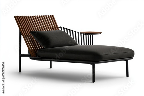 Contemporary Lounge Chair with Unique Wooden Slat Design and Stylish Side Table, Perfect for Modern Living Spaces and Stylish Interiors