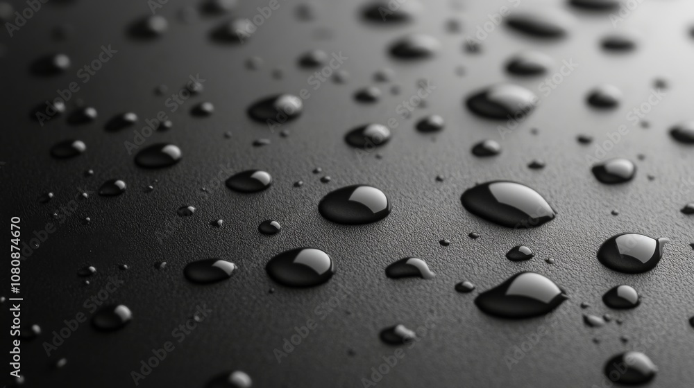 Water Droplets on a Black Surface: A Macro Photography Masterpiece Water Droplets on a Black Surface: A Macro Photography Masterpiece