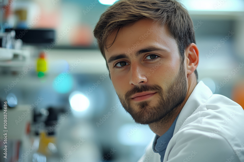 Focused male engineer immersed in semiconductor research at a modern lab Focused male engineer immersed in semiconductor research at a modern lab