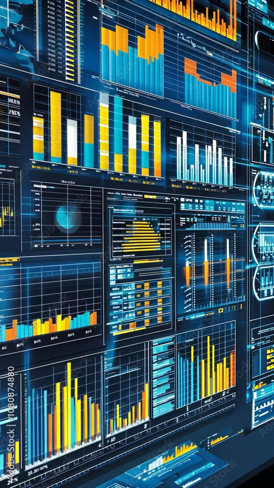 A computer screen displays various data visualizations, including bar ...
