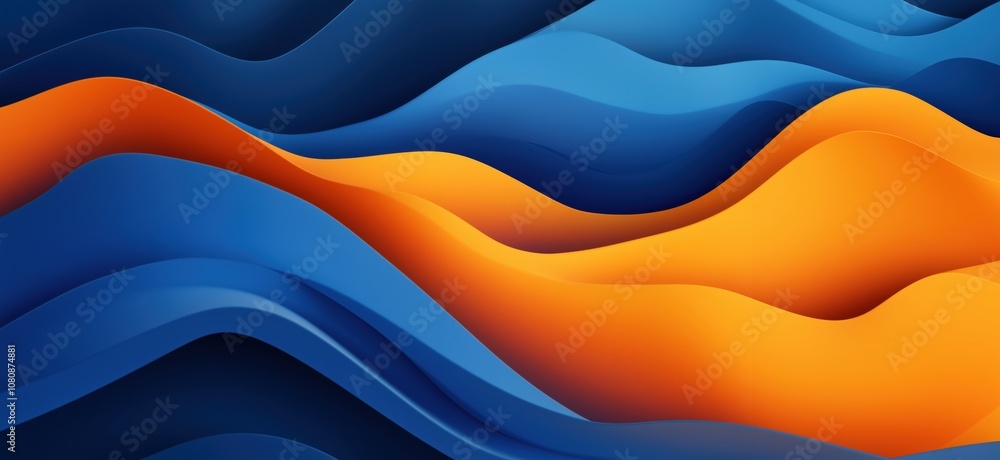 Colorful abstract waves design, smooth flowing shapes in blue and orange tones, creating a dynamic visual effect Colorful abstract waves design, smooth flowing shapes in blue and orange tones, creating a dynamic visual effect