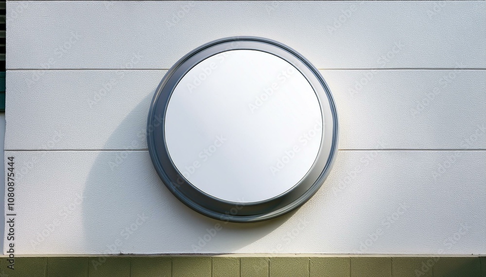 Round mock up sign on white building wall Round mock up sign on white building wall