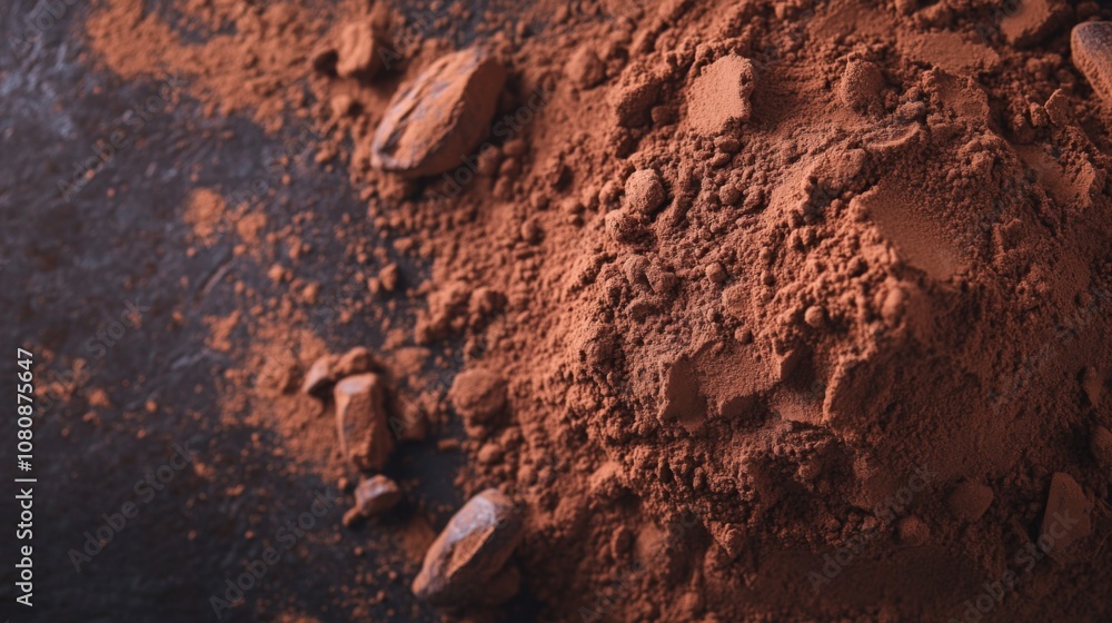 Closeup of Cocoa Powder and Cocoa Beans Closeup of Cocoa Powder and Cocoa Beans