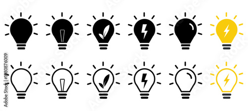 light bulb idea icon electricity innovation power glowing lamp bulb bright sign symbol intellgence creativity solution thinks business flat button design