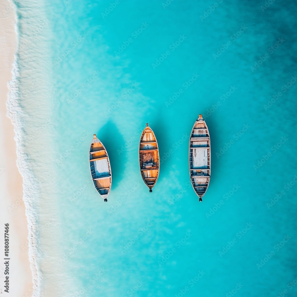 Serene Aerial View of Boat in Turquoise Waters Serene Aerial View of Boat in Turquoise Waters