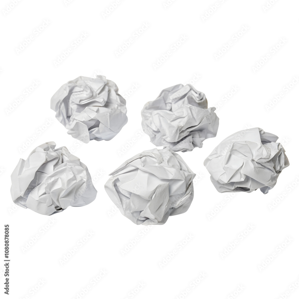 Crumpled White Balls isolate on transparent background cutout, PNG file, Cutout file Crumpled White Balls isolate on transparent background cutout, PNG file, Cutout file